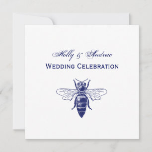 Invitation Dessin vintage de reine abeille en bleu