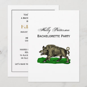 Invitation Dessin vintage de sanglier en noir et blanc #3C