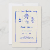 Invitation dessiné à la main whimsical tendance bleu funky ma (Devant)