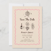 Invitation dessiné à la main whimsical tendance mariage funky (Devant)
