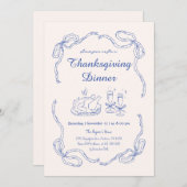 Invitation Dessiner à la main Doodle Whimsical Bow Thanksgivi (Devant / Derrière)