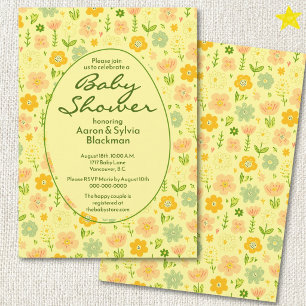 Invitation Dessins de fleurs jaunes de printemps pour Baby Sh