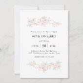 Invitation Dessins de ligne botanique en or Rose Faux | Maria (Devant)