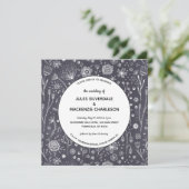 Invitation Dessins sur tableau noir de fleurs pour mariage mo (Debout devant)