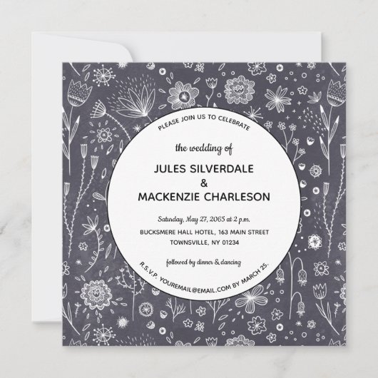 Invitation Dessins sur tableau noir de fleurs pour mariage mo (Devant)