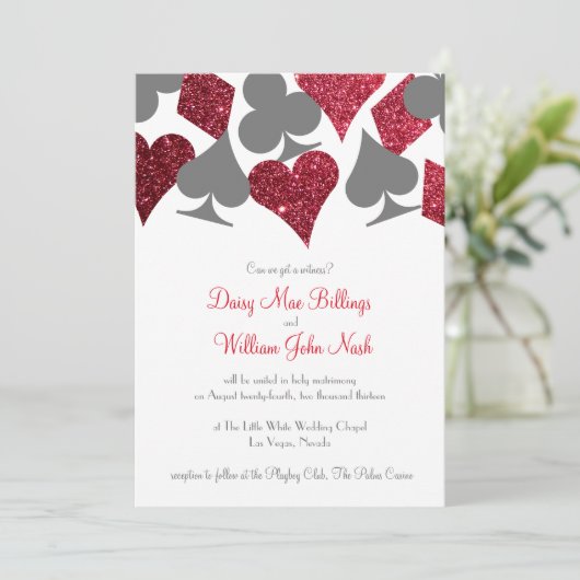 Invitation Destinas Vegas Red and Grey Faux Parties scintilla (Debout devant)