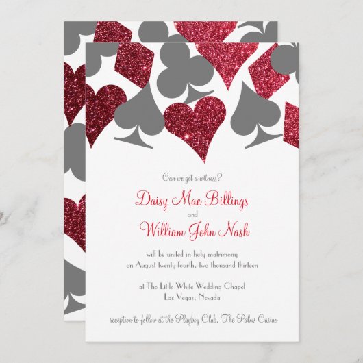 Invitation Destinas Vegas Red and Grey Faux Parties scintilla (Devant / Derrière)