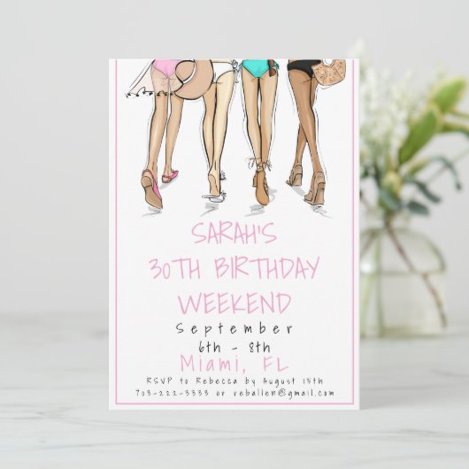Invitation Destination Anniversaire Fête Week-end Bikini Mode (Debout devant)