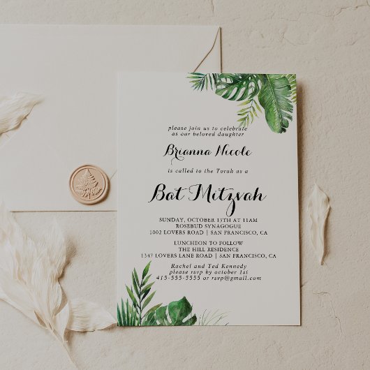 Invitation Destination Bat mitzvah de verdure tropicale