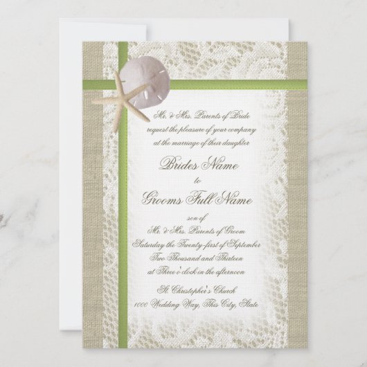 Invitation Destination Beach Burlap et Mariage de dentelle (Devant)