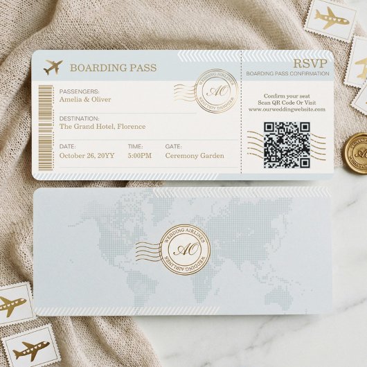 Invitation Destination Boarding Pass Plane Ticket Wedding