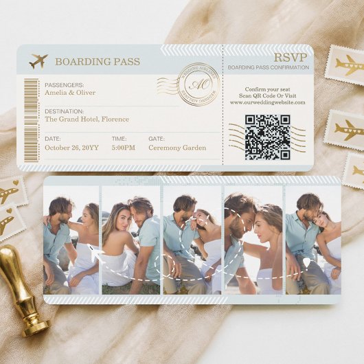 Invitation Destination Boarding Pass Ticket Photo Wedding