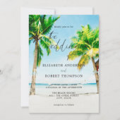 Invitation Destination de mariage avec palmiers sur une plage (Devant)