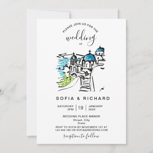 Invitation Destination de mariage île grecque de Skiathos mod (Devant)