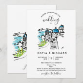 Invitation Destination de mariage île grecque de Skiathos mod (Devant / Derrière)