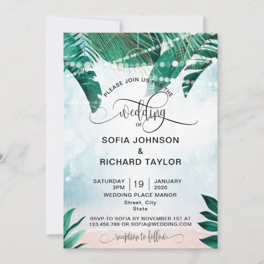 Invitation destination de mariage île plage océan (Devant)