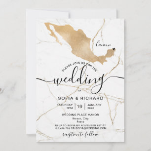 Invitation Destination de mariage Mexique Or Cœur amovible