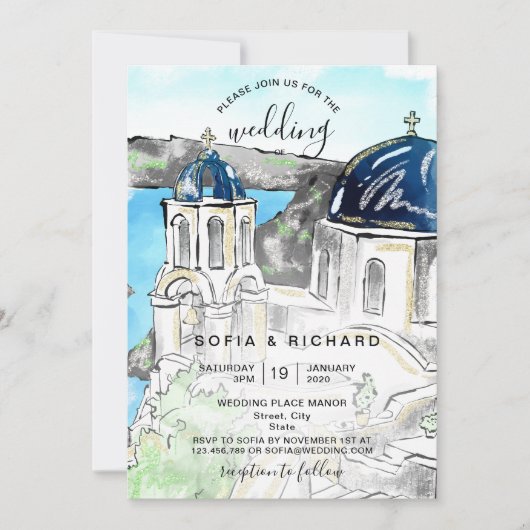 Invitation Destination de mariage moderne île grecque Skiatho (Devant)