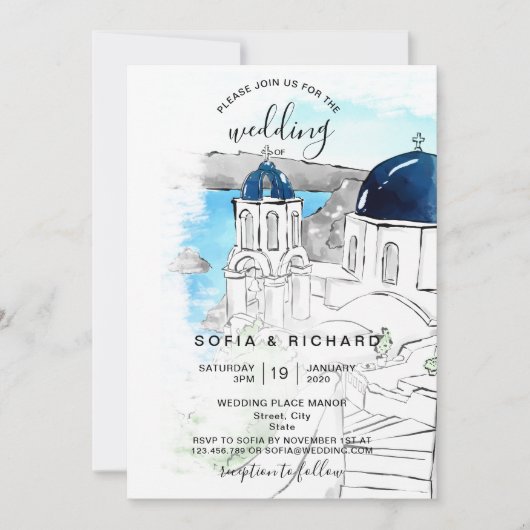 Invitation Destination de mariage moderne île grecque Skiatho (Devant)