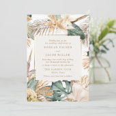 Invitation Destination de mariage tropical feuille de plage (Debout devant)