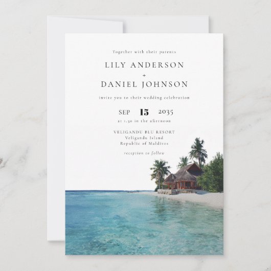 Invitation Destination de mariage tropical tout compris (Devant)