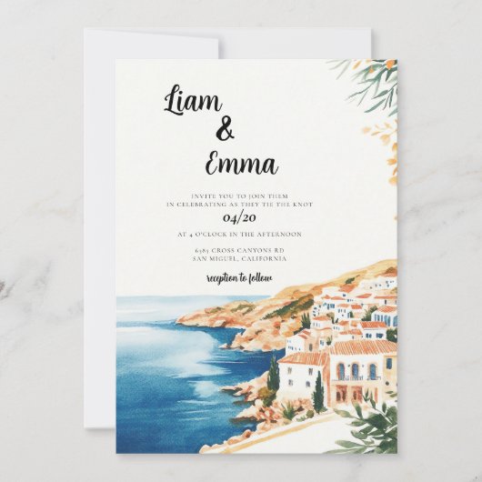 Invitation Destination du Mariage d'aquarelle de Crète (Devant)