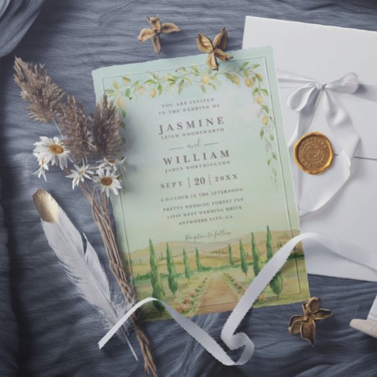 Invitation Destination Élégante Italie Mariage Moderne Rustiq