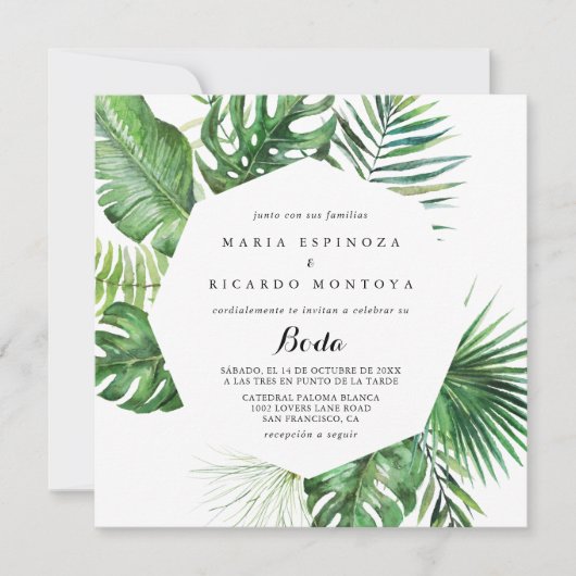 Invitation Destination géométrique Mariage espagnol tropical (Devant)