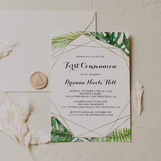 Invitation Destination géométrique Première communion tropica