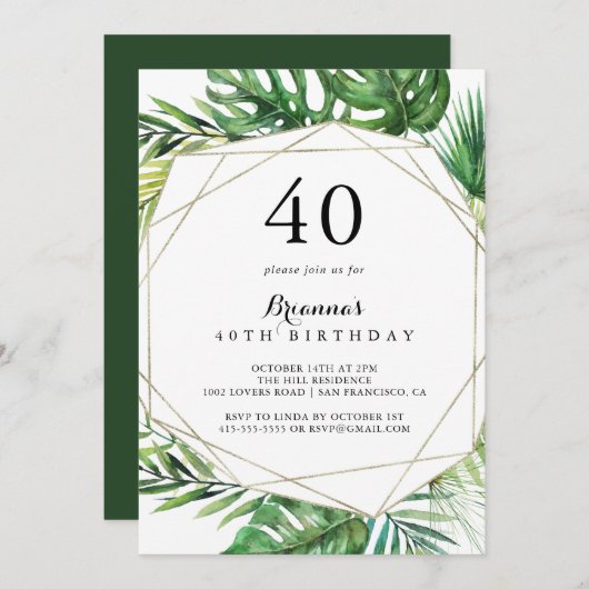 Invitation Destination géométrique Tropical 40th Birthday Par (Devant / Derrière)