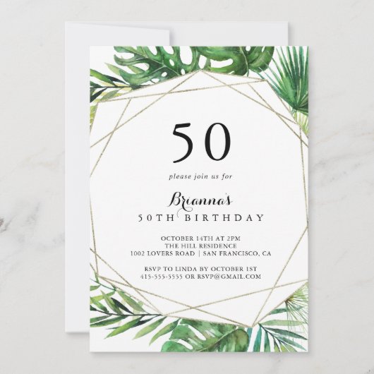 Invitation Destination géométrique Tropical 50th Birthday Par (Devant)
