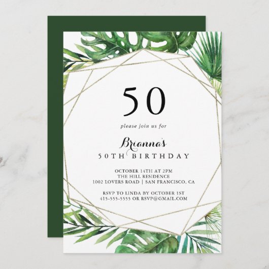 Invitation Destination géométrique Tropical 50th Birthday Par (Devant / Derrière)