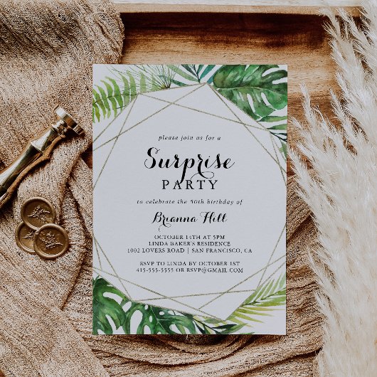 Invitation Destination géométrique Tropical Surprise Party