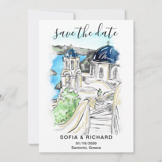 Invitation Destination Grèce île grecque Santorin (Devant)