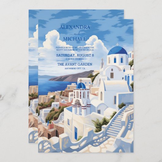 Invitation Destination Grèce Mariage Santorin (Devant / Derrière)