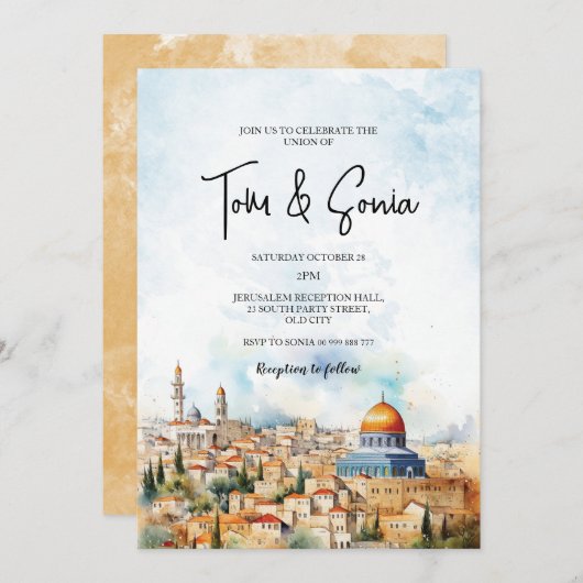 Invitation Destination Mariage de Jérusalem juive (Devant / Derrière)