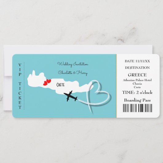 Invitation Destination Mariage Destination Crète Billet (Devant)