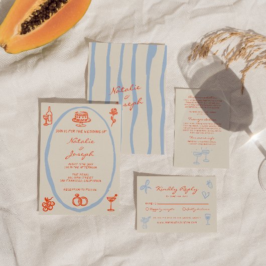 Invitation Destination Mariage Fantaisiste Dessinée à la Main