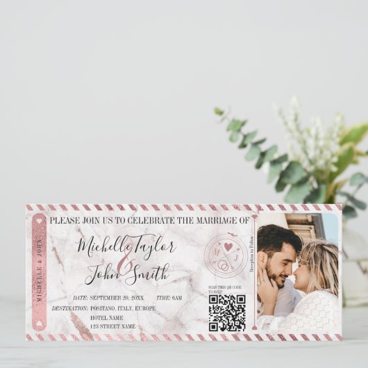 Invitation Destination Mariage Gold Boarding Pass QR Code Inv (Debout devant)
