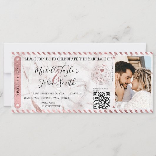 Invitation Destination Mariage Gold Boarding Pass QR Code Inv (Devant)