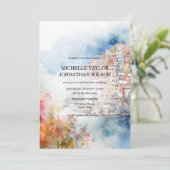 Invitation Destination Mariage Italie Cinque Terre Aquarelle (Debout devant)