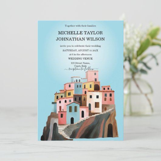 Invitation Destination Mariage Italie Cinque Terre Aquarelle (Debout devant)