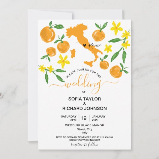 Invitation Destination mariage Italie Orange (Devant)