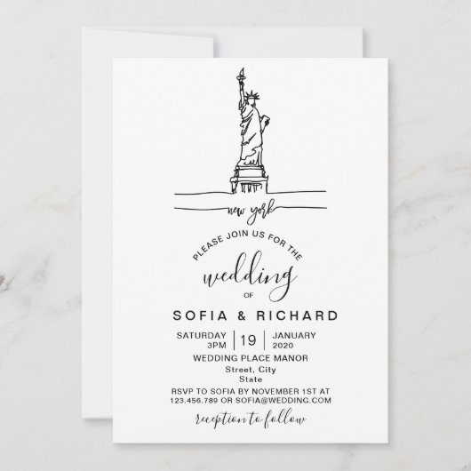 Invitation Destination Mariage minimale NYC NEW YORK LIBERTÉ (Devant)