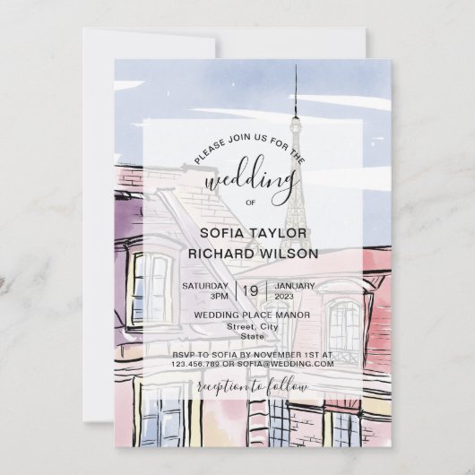 Invitation Destination Mariage moderne Paris Tour Eiffel Invi (Devant)