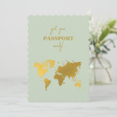 Invitation Destination Mariage Monde Passport Sage Vert Or (Debout devant)
