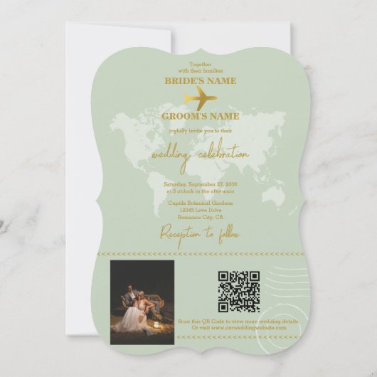Invitation Destination Mariage Monde Passport Sage Vert Or (Dos)