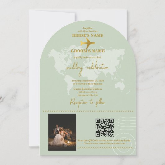 Invitation Destination Mariage Monde Passport Sage Vert Or (Dos)