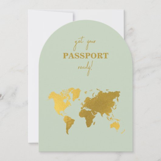 Invitation Destination Mariage Monde Passport Sage Vert Or (Devant)