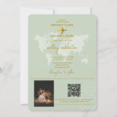 Invitation Destination Mariage Monde Passport Sage Vert Or (Dos)